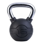 16kg Black rubber kettlebell with chrome handle (each)