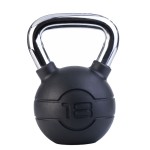 18kg Black rubber kettlebell with chrome handle (each)