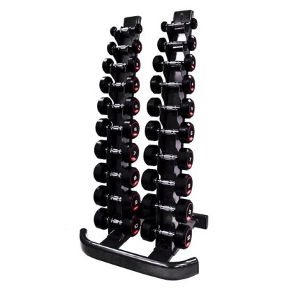 10 pair Vertical Rack - 1-10kg Urethane dumbbells (oval frame), Black