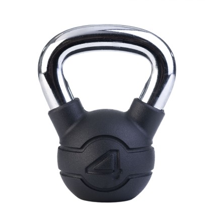 4kg Black rubber kettlebell with chrome handle (each)