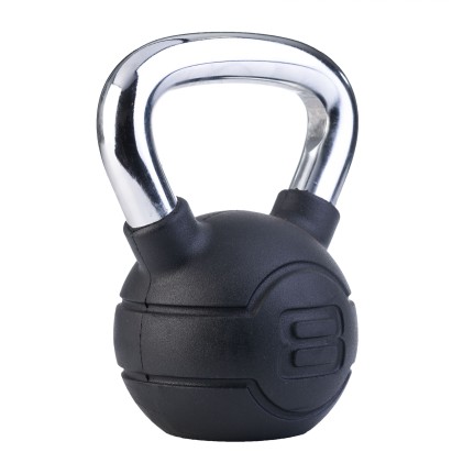 8kg Black rubber kettlebell with chrome handle (each)