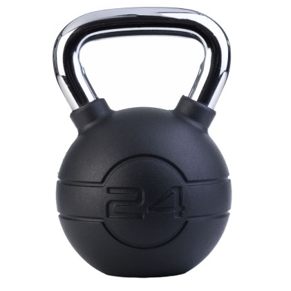 24kg Black rubber kettlebell with chrome handle (each)